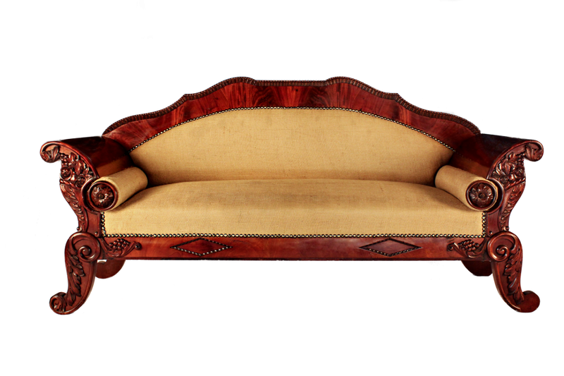 Antique Biedermeier Mahogany Settee upholstered