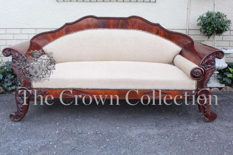 Antique Biedermeier Mahogany Settee upholstered
