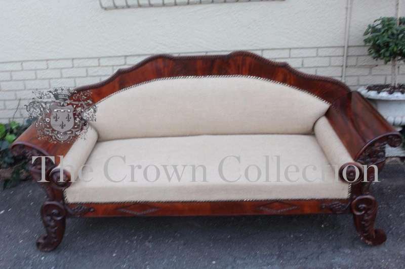 Antique Biedermeier Mahogany Settee upholstered