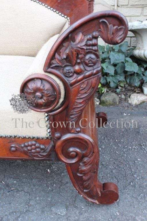 Antique Biedermeier Mahogany Settee upholstered