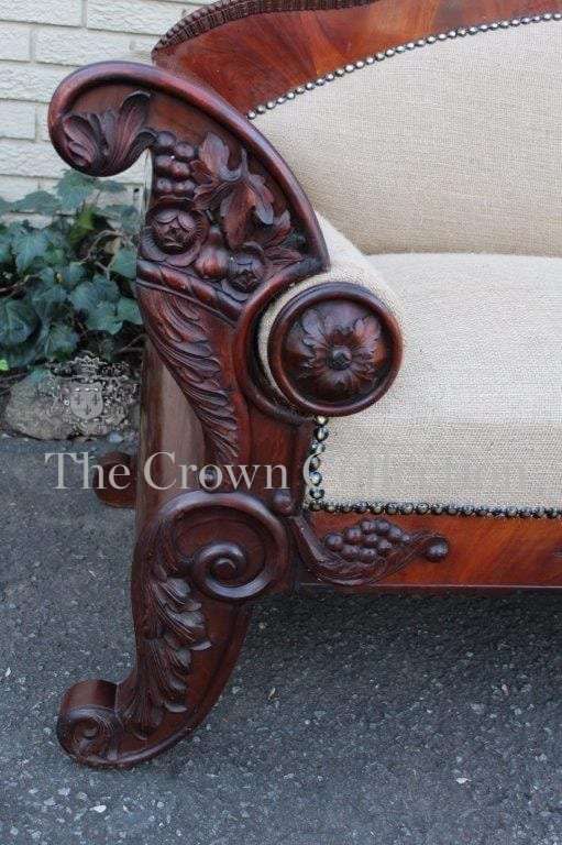Antique Biedermeier Mahogany Settee upholstered