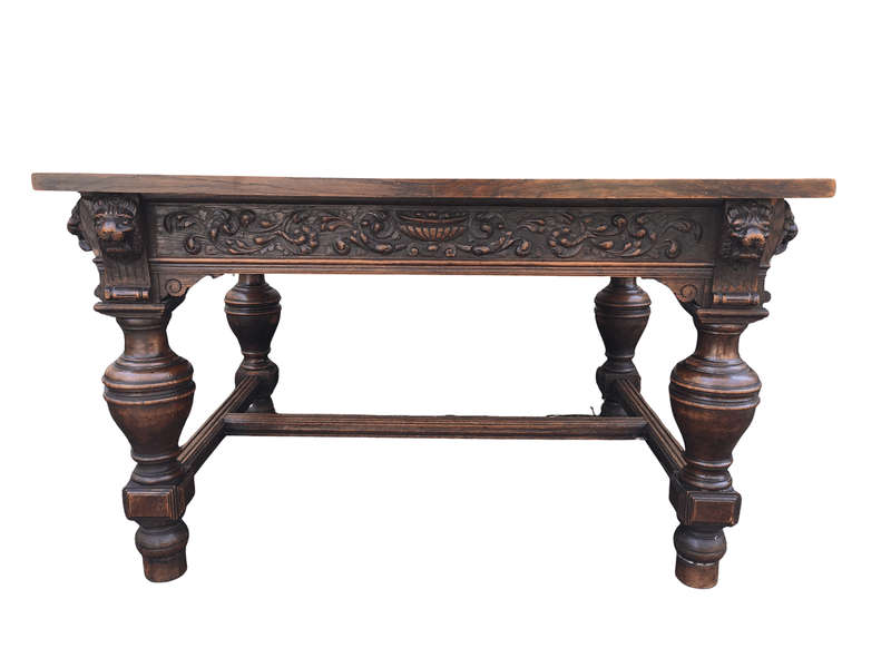 19th Century Dutch Carved Oak Library Table (4-Seater)