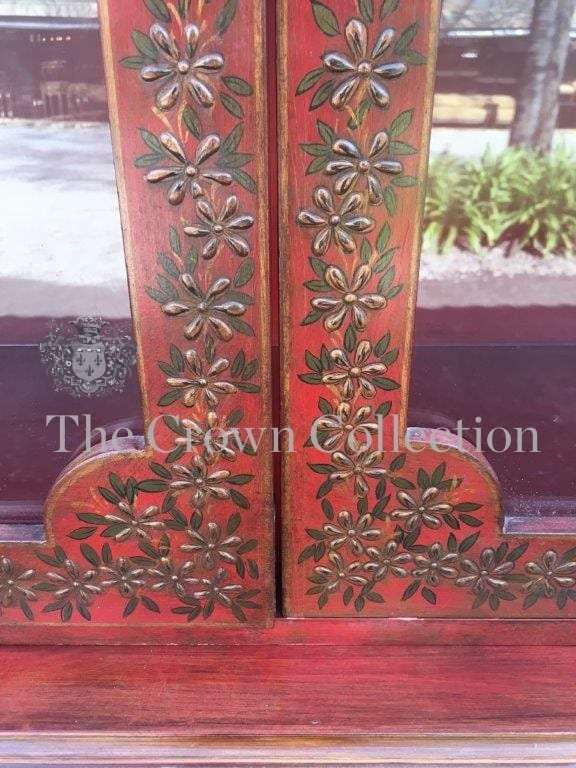 A Fine & Rare George II Style Lacqured Broken Pediment Bookcase in the Chinese Taste, English Mid...