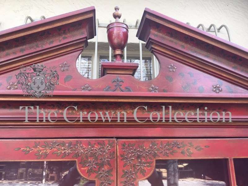 A Fine & Rare George II Style Lacqured Broken Pediment Bookcase in the Chinese Taste, English Mid...