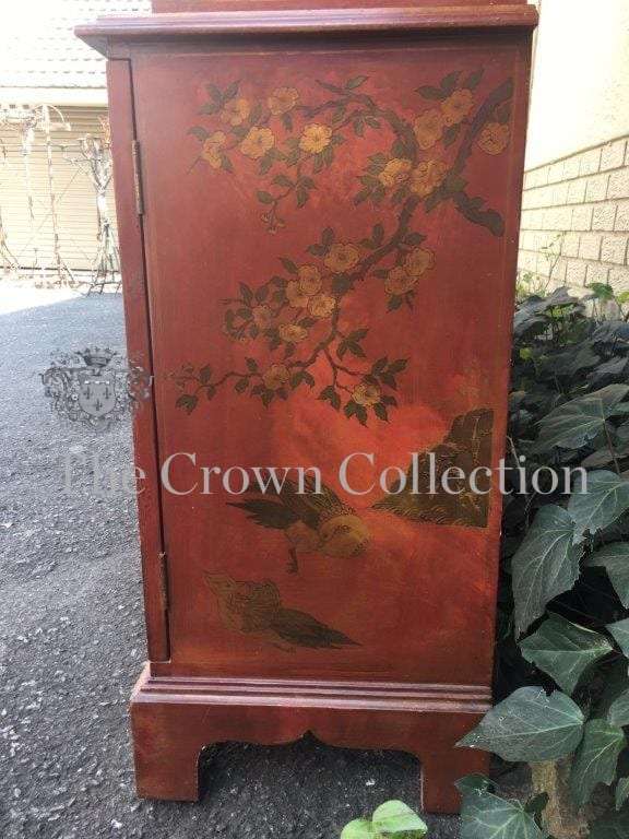 A Fine & Rare George II Style Lacqured Broken Pediment Bookcase in the Chinese Taste, English Mid...