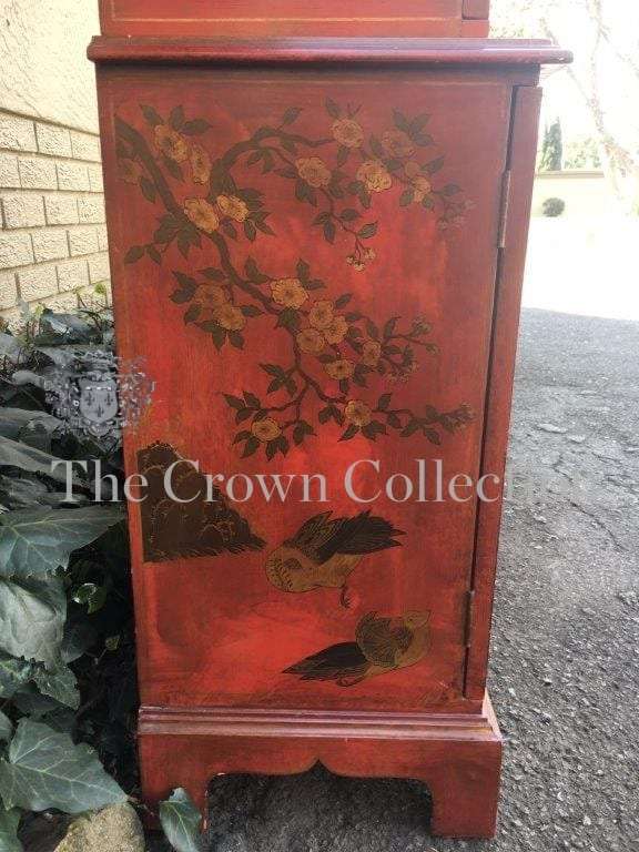 A Fine & Rare George II Style Lacqured Broken Pediment Bookcase in the Chinese Taste, English Mid...
