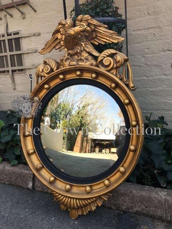 19th Century Regency Style Gilded Convex Mirror with Eagle Cresting