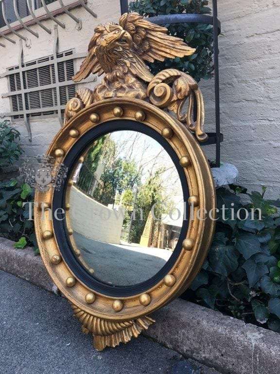 19th Century Regency Style Gilded Convex Mirror with Eagle Cresting