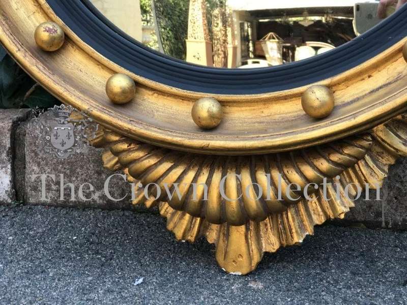 19th Century Regency Style Gilded Convex Mirror with Eagle Cresting