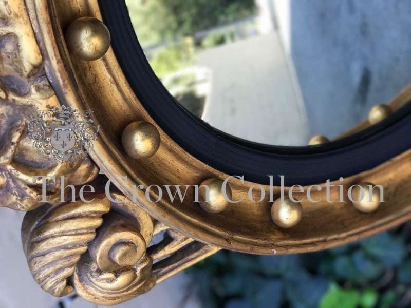 19th Century Regency Style Gilded Convex Mirror with Eagle Cresting