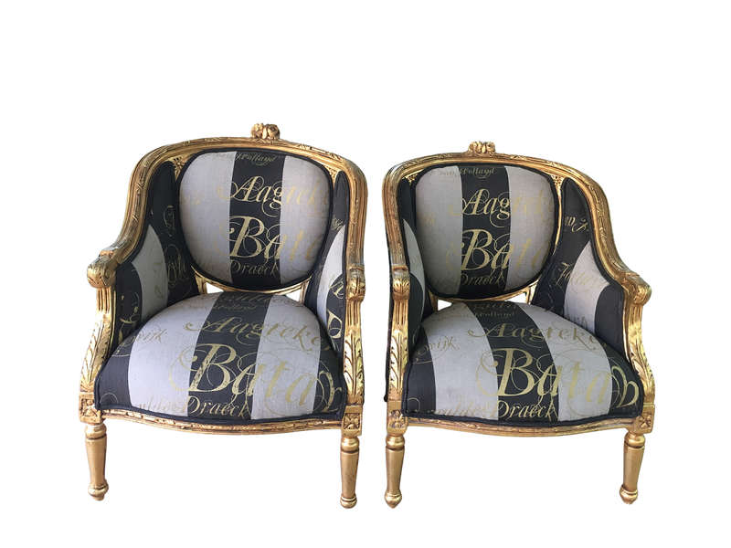 Pair 20th Century French Style Giltwood Armchairs - ND  upholstered