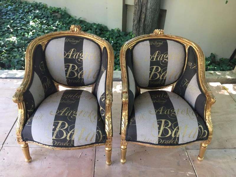 Pair 20th Century French Style Giltwood Armchairs - ND  upholstered