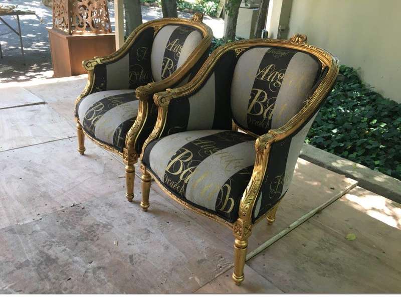 Pair 20th Century French Style Giltwood Armchairs - ND  upholstered