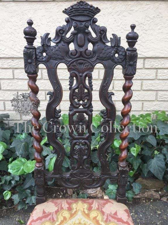 19th Century English Oak Barley Twist Hall Chair with Tapestry Upholstery