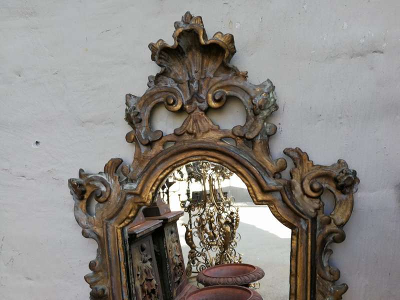 Pair Early 20th Century Girlandoles (mirrors) with Gilded Composition Frame & Shell Motif