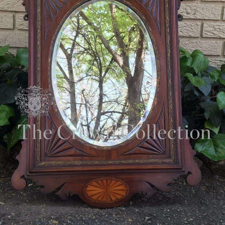 Early 19th Century Georgian Mahogany & Gilded Wall Mirror with Carved Frame & Inlaid Fan Motif