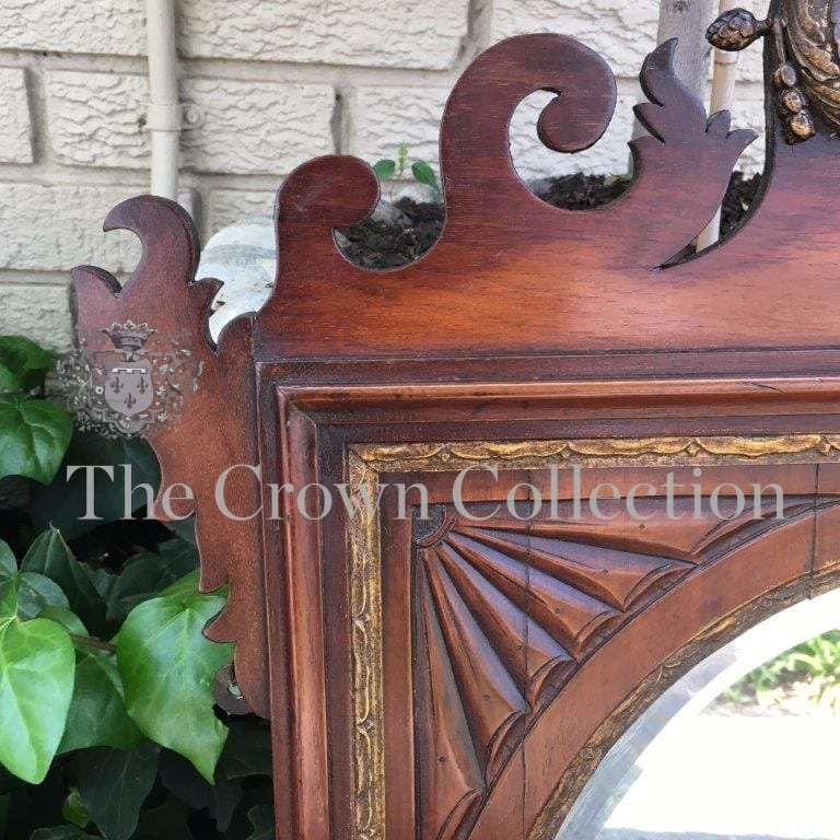 Early 19th Century Georgian Mahogany & Gilded Wall Mirror with Carved Frame & Inlaid Fan Motif