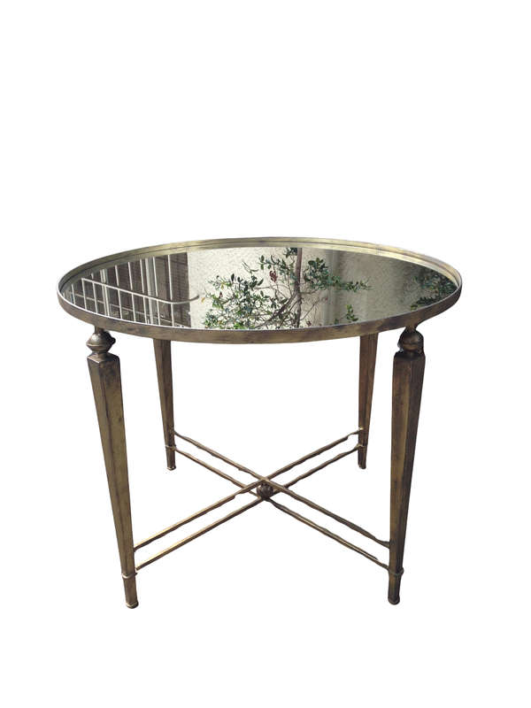 Round Gilded Wrought Iron Table with Mirror Top