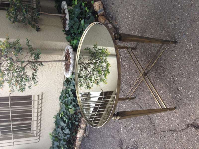 Round Gilded Wrought Iron Table with Mirror Top