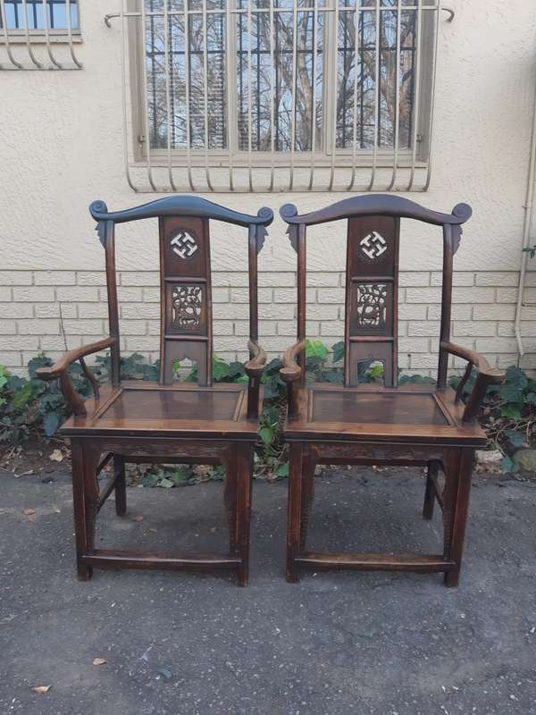 Pair of 19th Century Chinese Elm Yoke Back Chair  - ND