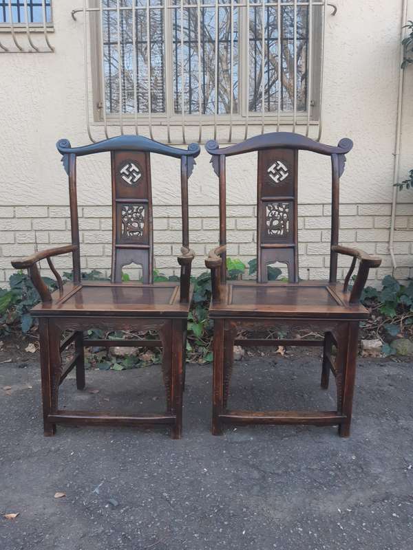 Pair of 19th Century Chinese Elm Yoke Back Chair  - ND