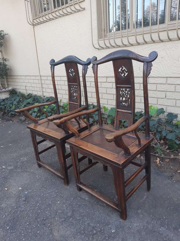 Pair of 19th Century Chinese Elm Yoke Back Chair  - ND