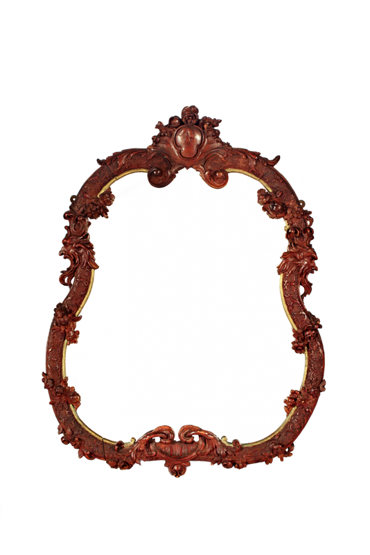 19th Century German Oak Mirror with Gilt Painted Strip