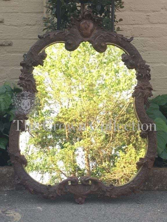 19th Century German Oak Mirror with Gilt Painted Strip