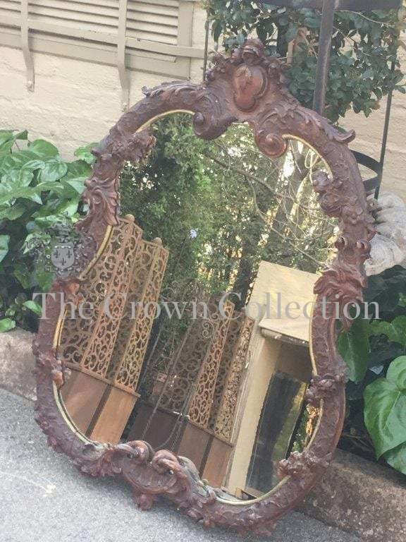 19th Century German Oak Mirror with Gilt Painted Strip