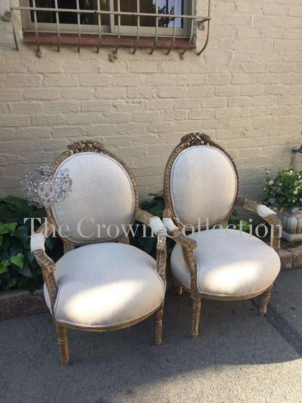 Pair Gilded Armchairs in French Style - ND  upholstered