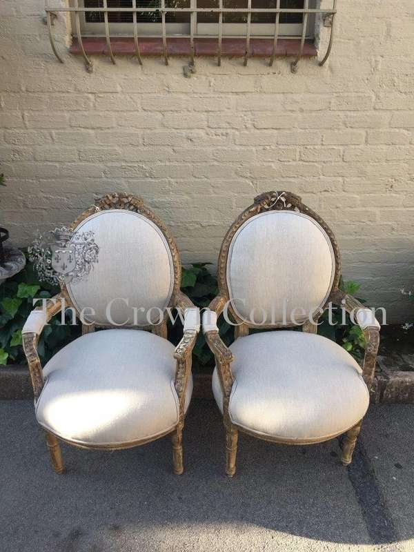 Pair Gilded Armchairs in French Style - ND  upholstered