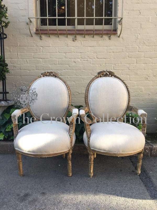 Pair Gilded Armchairs in French Style - ND  upholstered