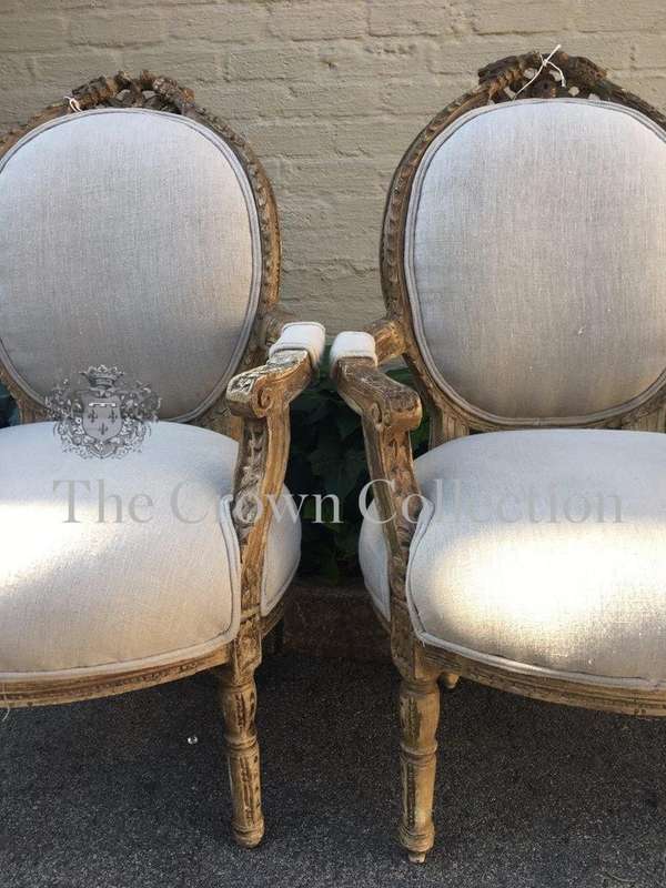 Pair Gilded Armchairs in French Style - ND  upholstered