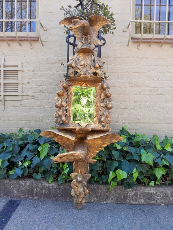 European Ornately Carved Oak Eagle Mirror