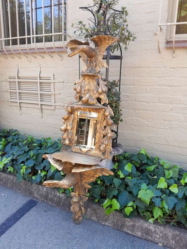 European Ornately Carved Oak Eagle Mirror