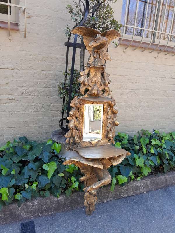 European Ornately Carved Oak Eagle Mirror