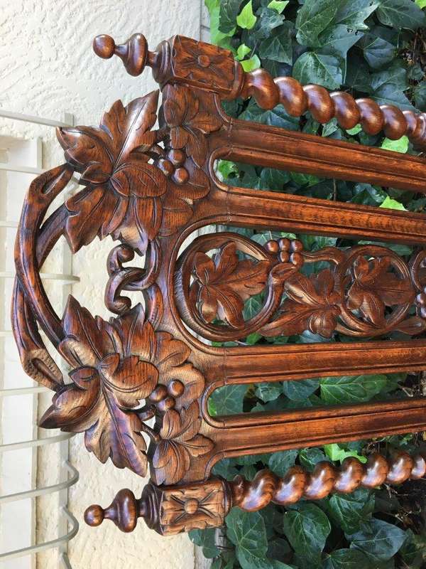 Pair Continental Carved Oak Armchairs with Vine Leaf Motif - ND