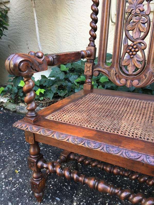 Pair Continental Carved Oak Armchairs with Vine Leaf Motif - ND
