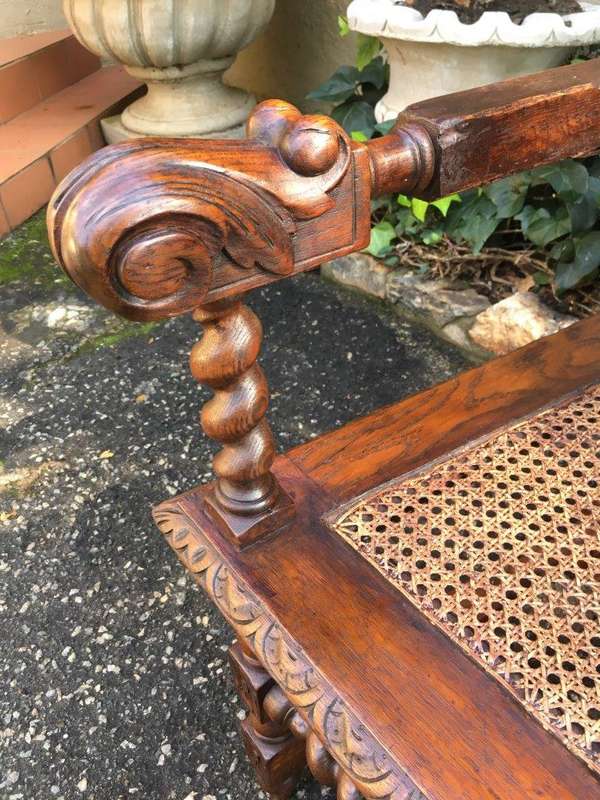 Pair Continental Carved Oak Armchairs with Vine Leaf Motif - ND