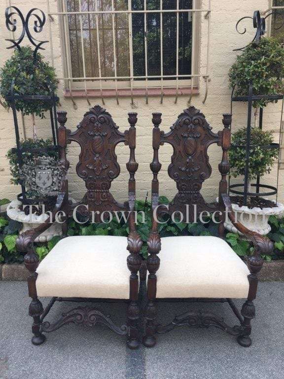 A Fine Pair Of  19th Century / Circa 1870  Heavily Carved And Oversized  Flemish Throne Chairs Up...