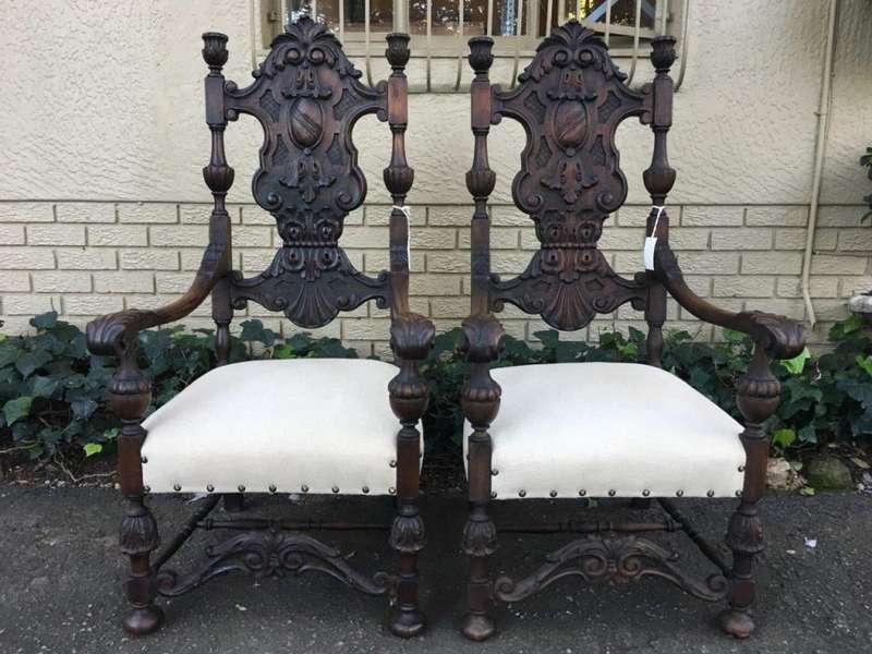 Pair 19th Century Oversized Flemish Throne Chairs, Belgium circa 1870