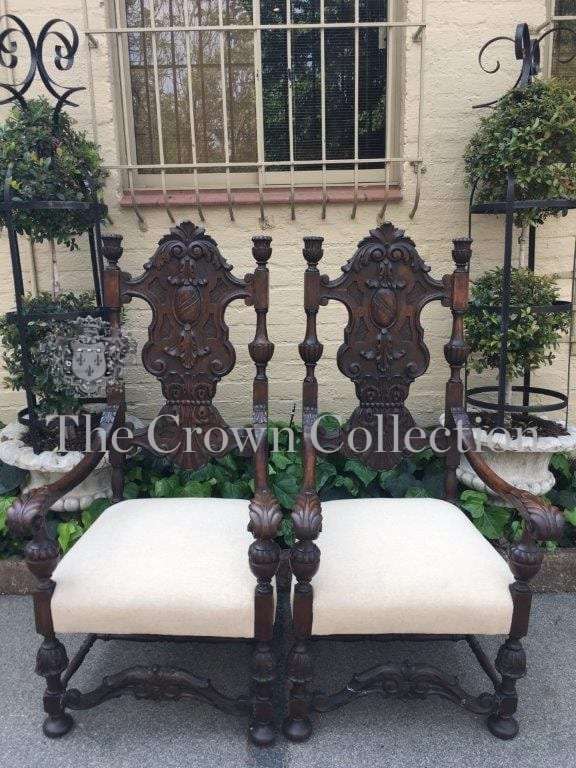A Fine Pair Of  19th Century / Circa 1870  Heavily Carved And Oversized  Flemish Throne Chairs Up...