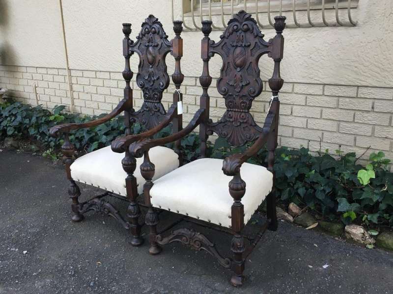 Pair 19th Century Oversized Flemish Throne Chairs, Belgium circa 1870