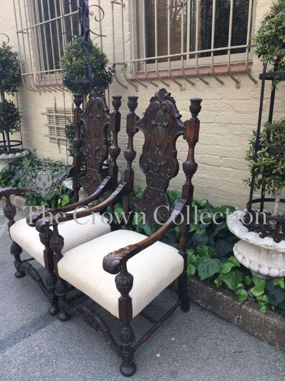 A Fine Pair Of  19th Century / Circa 1870  Heavily Carved And Oversized  Flemish Throne Chairs Up...