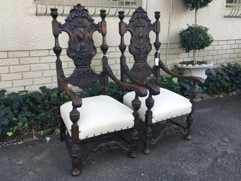 Pair 19th Century Oversized Flemish Throne Chairs, Belgium circa 1870