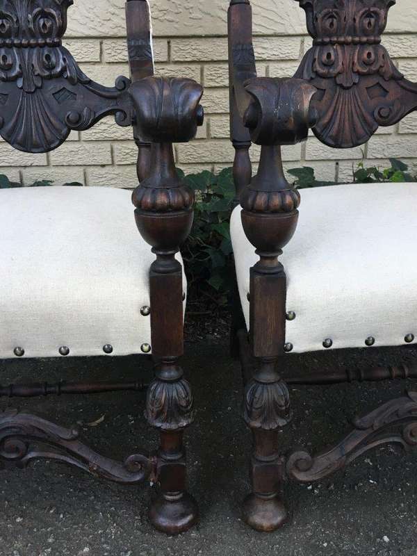 Pair 19th Century Oversized Flemish Throne Chairs, Belgium circa 1870