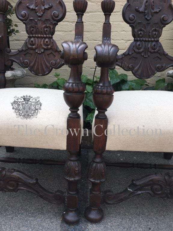 A Fine Pair Of  19th Century / Circa 1870  Heavily Carved And Oversized  Flemish Throne Chairs Up...