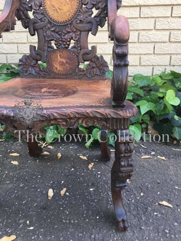 19th Century Swiss Fruitwood & Inlaid Carved Chair