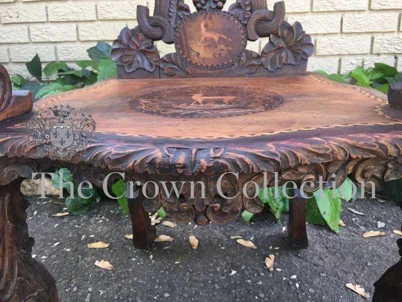 19th Century Swiss Fruitwood & Inlaid Carved Chair