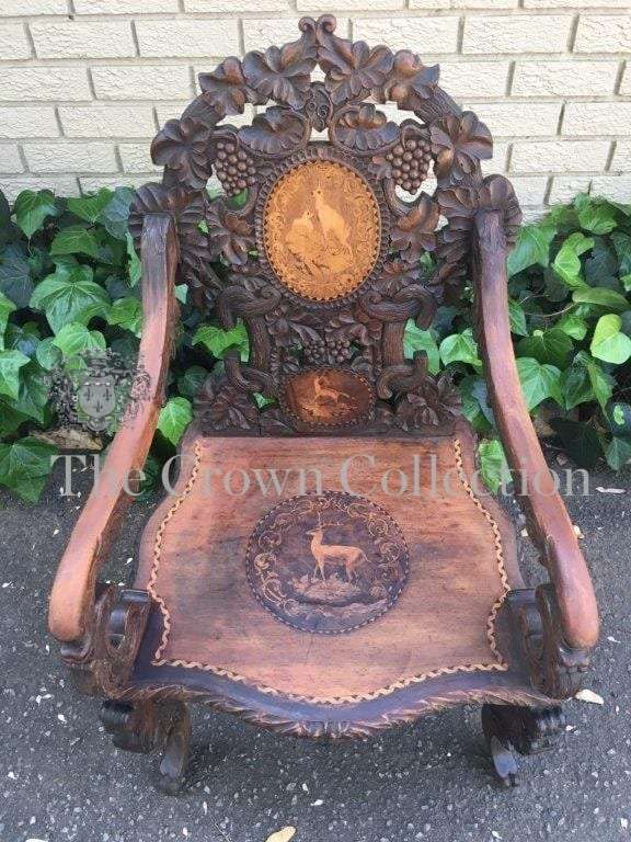 19th Century Swiss Fruitwood & Inlaid Carved Chair